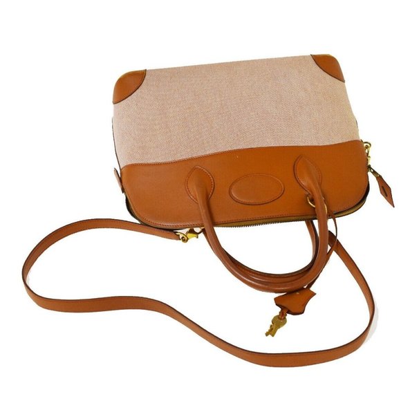 Authenticity Guarantee HERMES Bolide 35 Hand Bag Toile H Leather Canvas Brown Ma - Picture 6 of 16